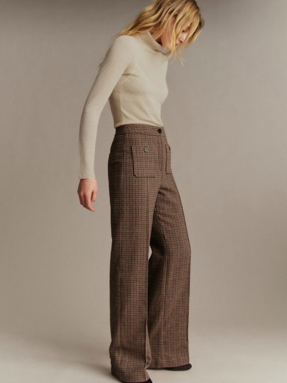 Sezane Dan Trousers in Multicolored Houndstooth - Size 14 (FR 46)